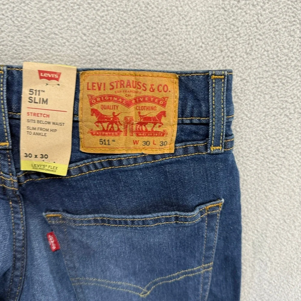 Levi's Jeans Mens 30x30 Blue Distressed 511 Slim Dark Denim Cotton Lyocell NEW